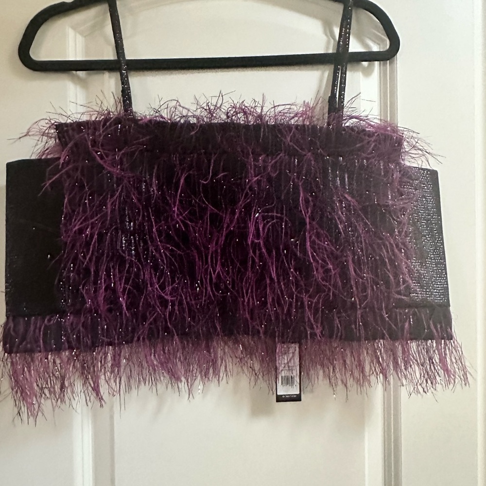 Antonia Faux Feather Crop Top - BLACK BEAUTY